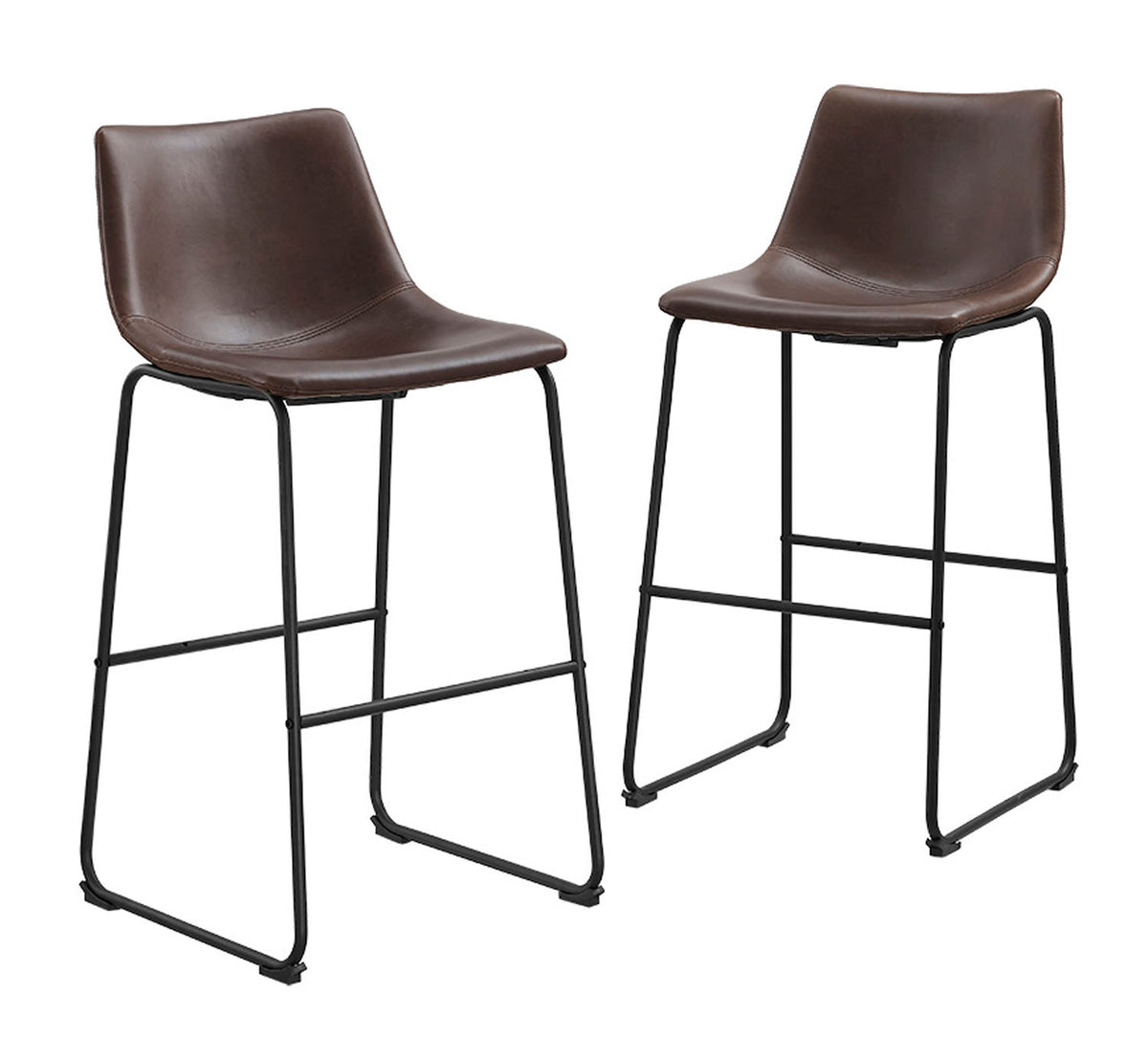 Faux Leather Dining Kitchen Barstools Set of 2 - Brown - YuppyCollections