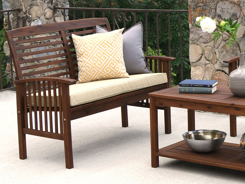 WE Furniture 3 Piece Dark Brown Acacia Outdoor Patio Conversation Set - YuppyCollections