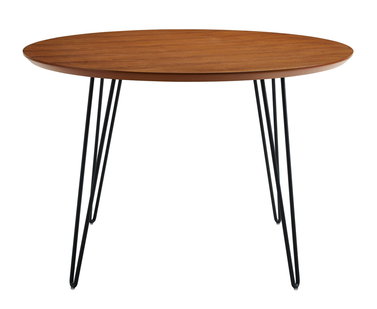 WE Furniture Wood Veneer Crafted 46" Round Hairpin Leg Dining Table - Walnut - YuppyCollections