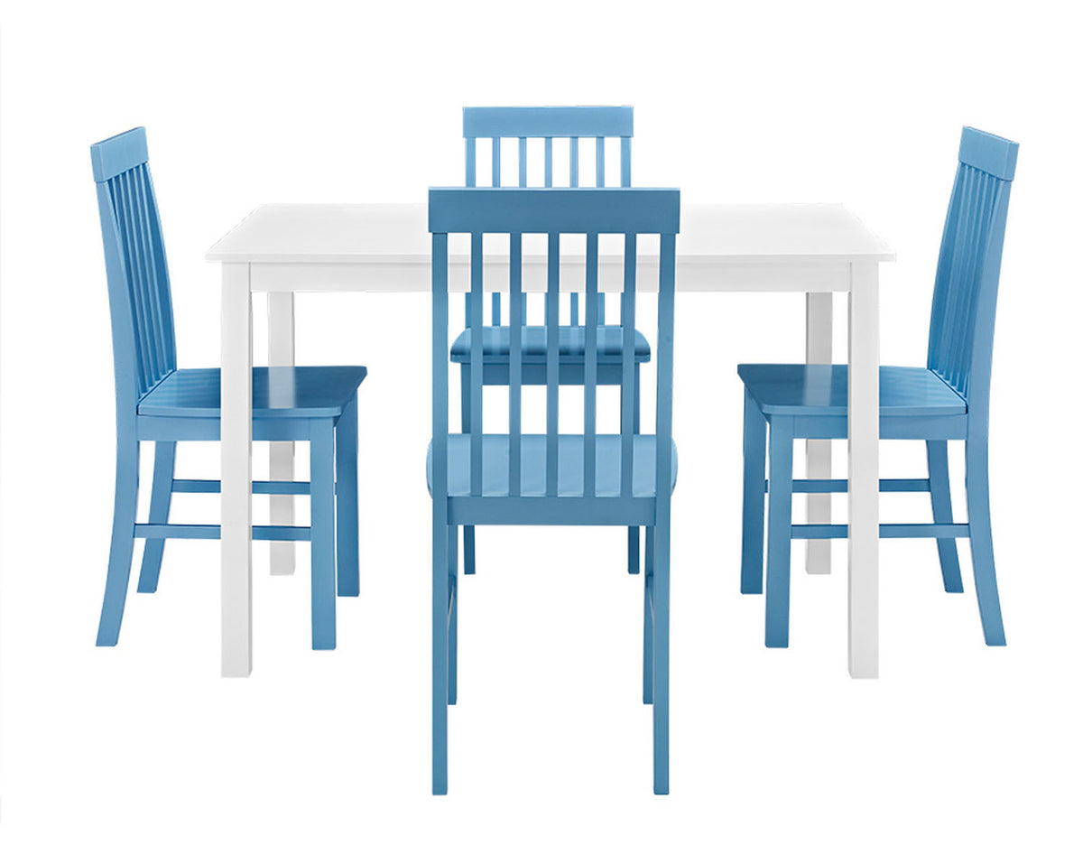 5-Piece White Wood Kitchen Dining Set - Powder Blue - YuppyCollections