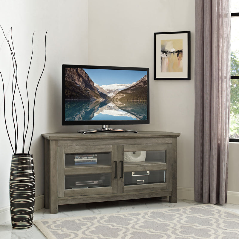 WE Furniture 44" Hallway Corner Wood TV Console - Grey Wash - YuppyCollections