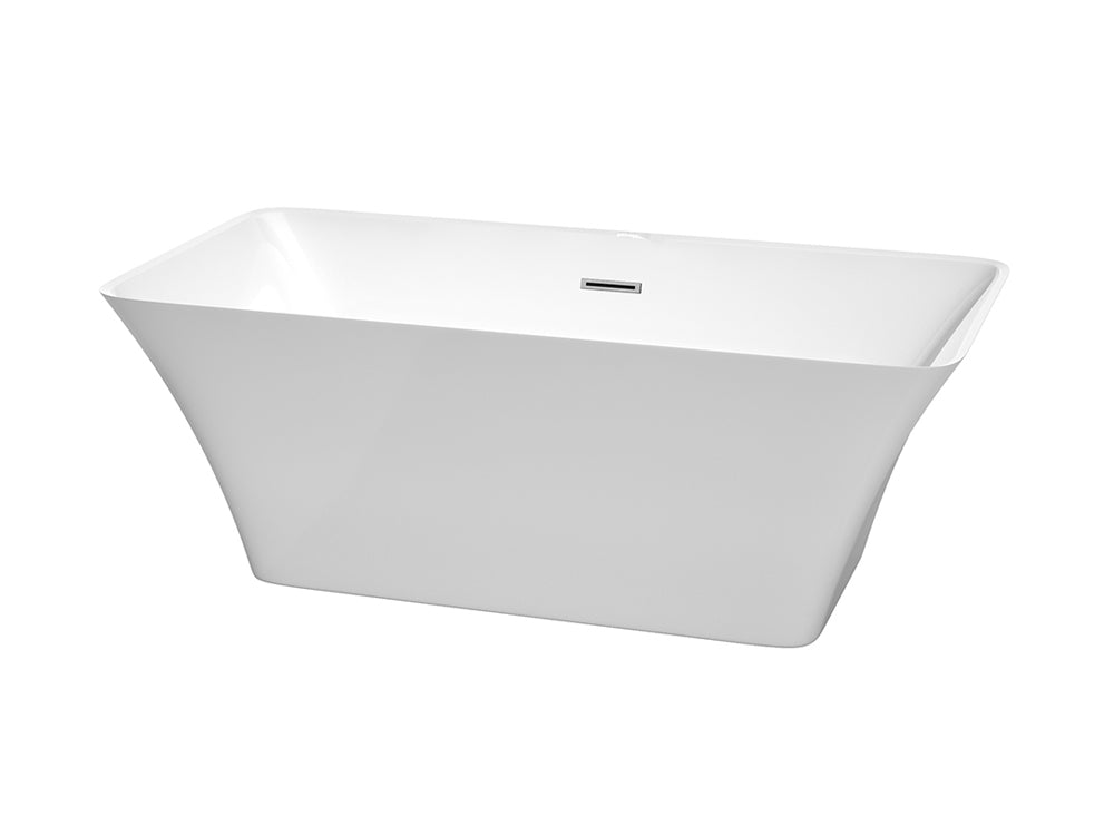 59" Center Drain Soaking Tub in White with Chrome Drain - YuppyCollections