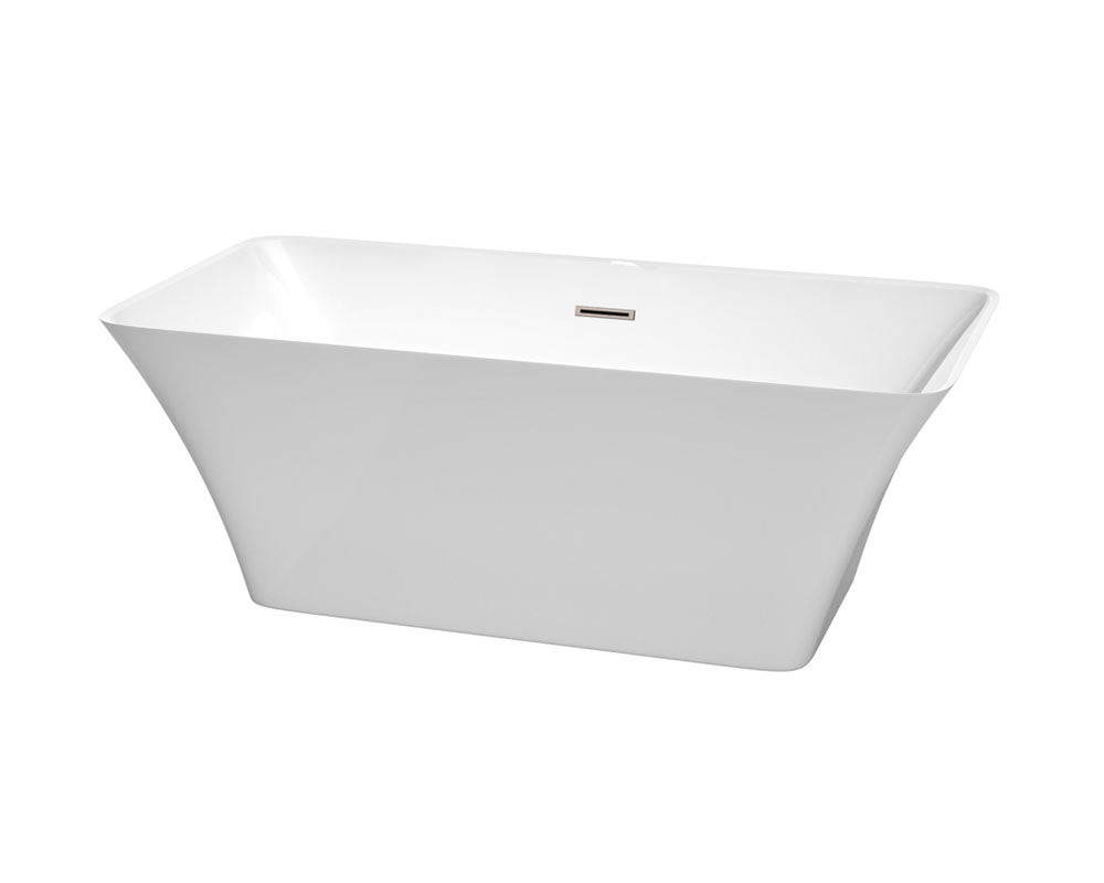 Wyndham Collection Tiffany 59" Freestanding Bathtub in White with Brushed Nickel Drain and Overflow Trim - YuppyCollections