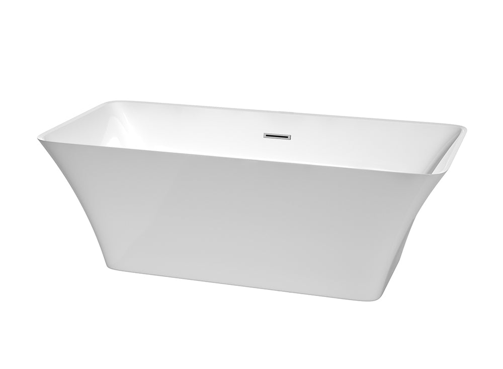 67" Center Drain Soaking Tub in White with Chrome Drain - YuppyCollections