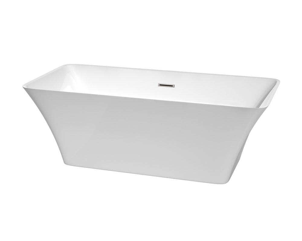 Wyndham Collection Tiffany 67" Freestanding Bathtub in White with Brushed Nickel Drain and Overflow Trim - YuppyCollections