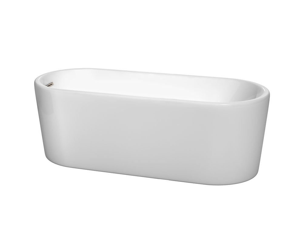 Wyndham Collection Ursula 67" Freestanding Bathtub in White with Brushed Nickel Drain and Overflow Trim - YuppyCollections