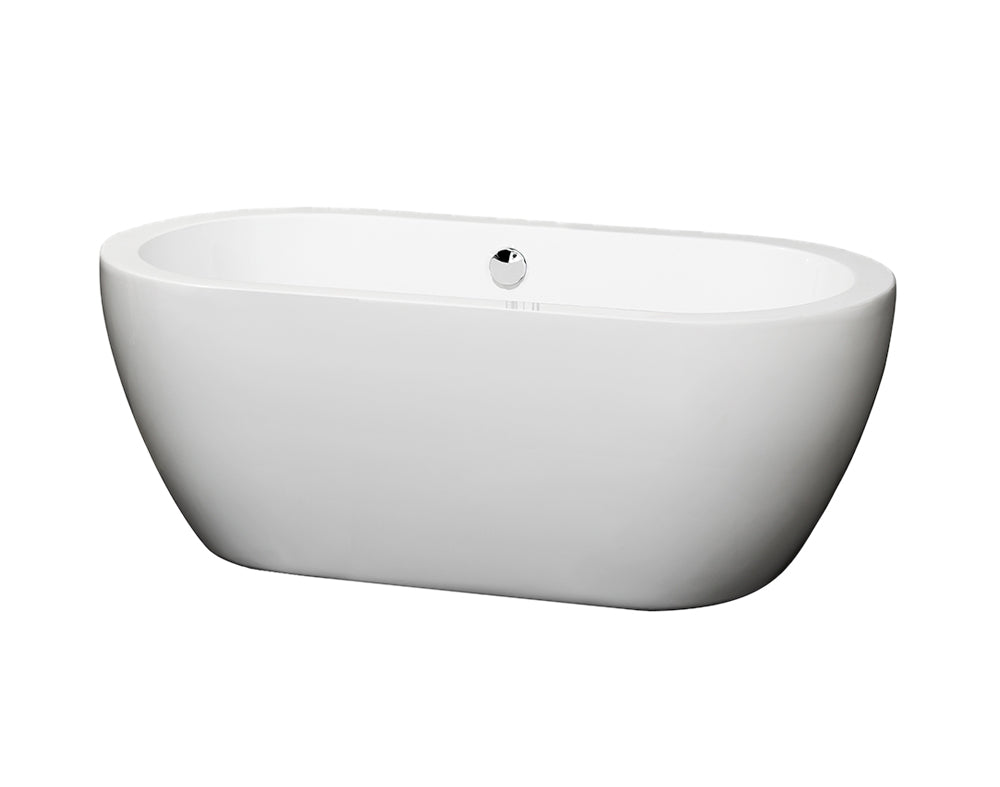 60" Center Drain Soaking Tub in White with Chrome Drain - YuppyCollections