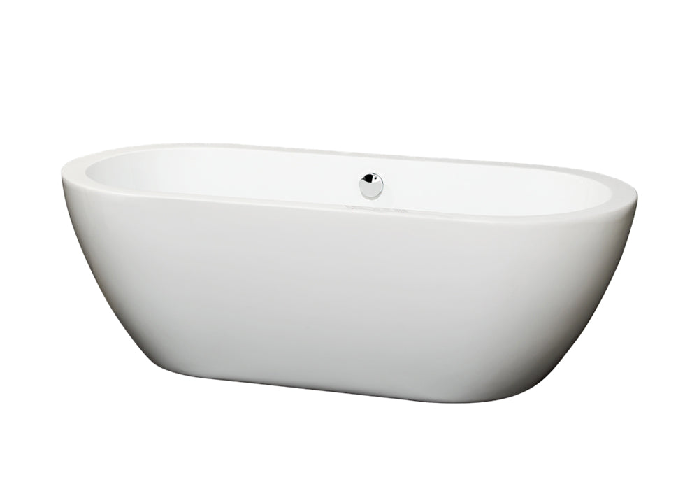 68" Center Drain Soaking Tub in White with Chrome Drain - YuppyCollections