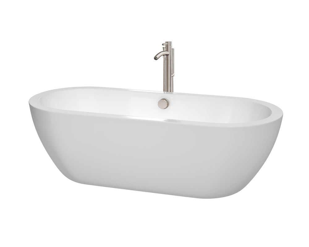 72" Soaking Bathtub in White Brushed Nickel Trim and Brushed Nickel Mounted Faucet - YuppyCollections