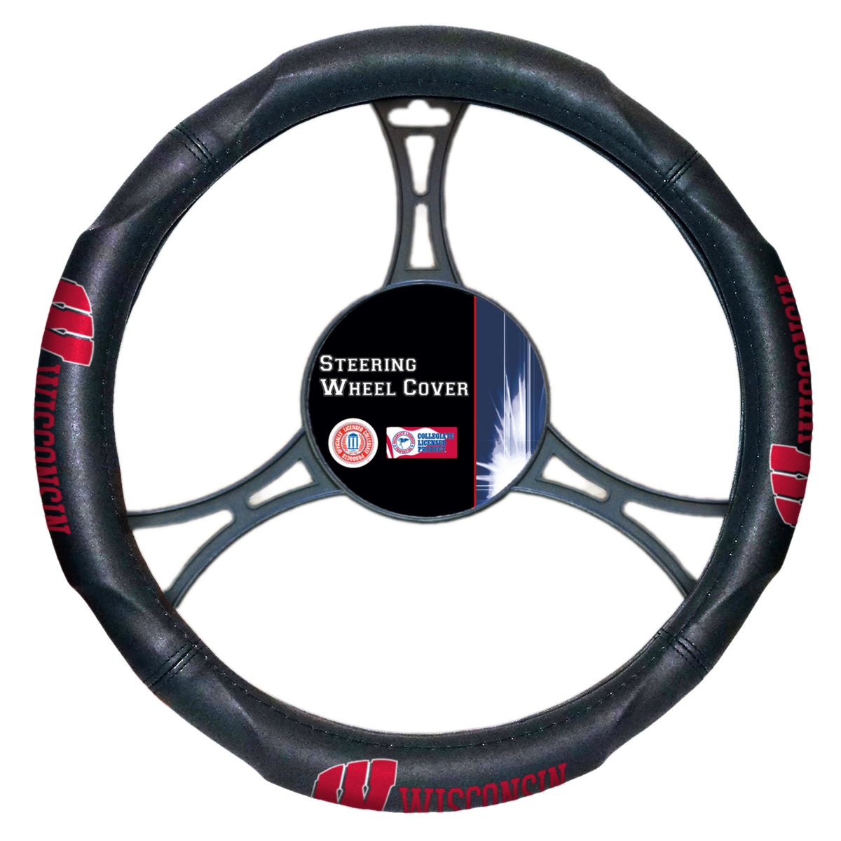 Wisconsin OFFICIAL Collegiate, Steering Wheel Cover (Made to fit 14.5"-15.5" steering wheels)  by The Northwest Company - YuppyCollections