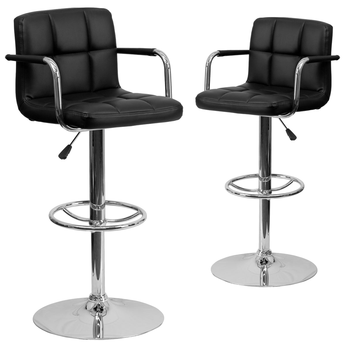 2 Pk. Contemporary Quilted Vinyl Adjustable Height Bar Stool with Arms and Base - YuppyCollections