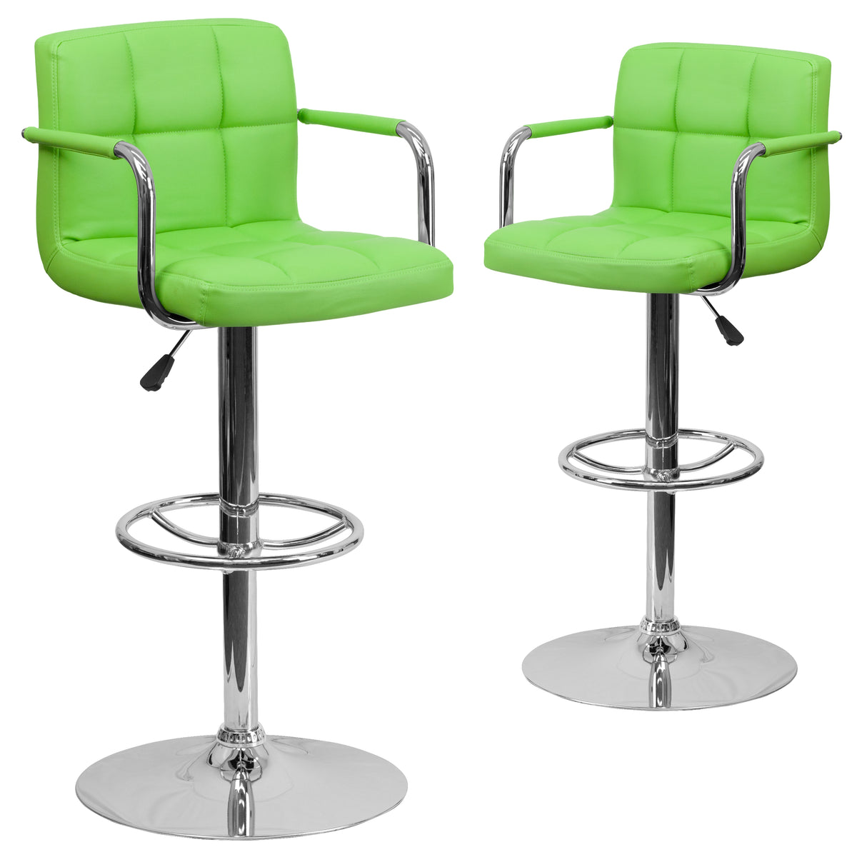 2 Pk. Contemporary Quilted Vinyl Adjustable Height Bar Stool with Arms and Base - YuppyCollections