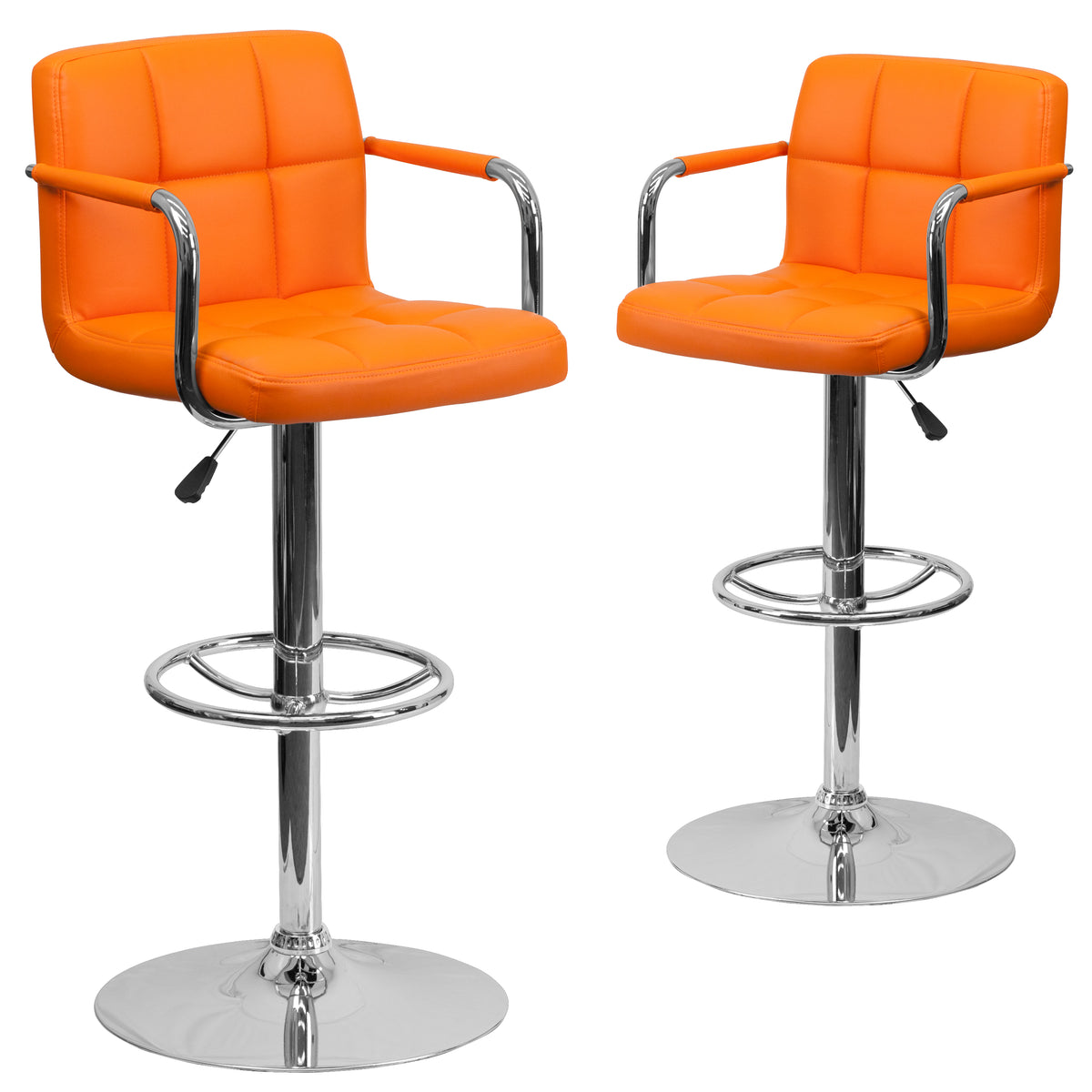 2 Pk. Contemporary Quilted Vinyl Adjustable Height Bar Stool with Arms and Base - YuppyCollections