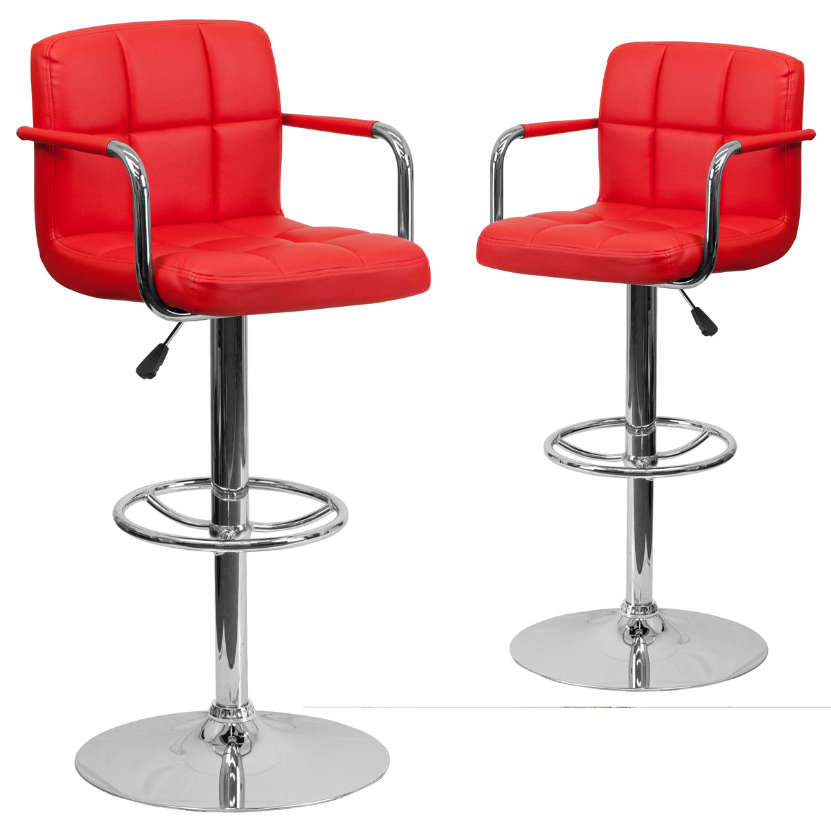 2 Pk. Contemporary Quilted Vinyl Adjustable Height Bar Stool with Arms and Base - YuppyCollections