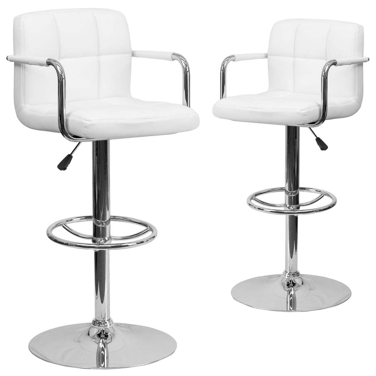 2 Pk. Contemporary Quilted Vinyl Adjustable Height Bar Stool with Arms and Base - YuppyCollections