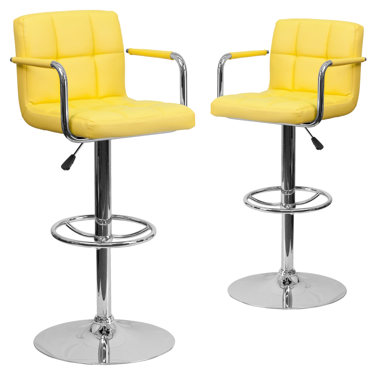 2 Pk. Contemporary Quilted Vinyl Adjustable Height Bar Stool with Arms and Base - YuppyCollections