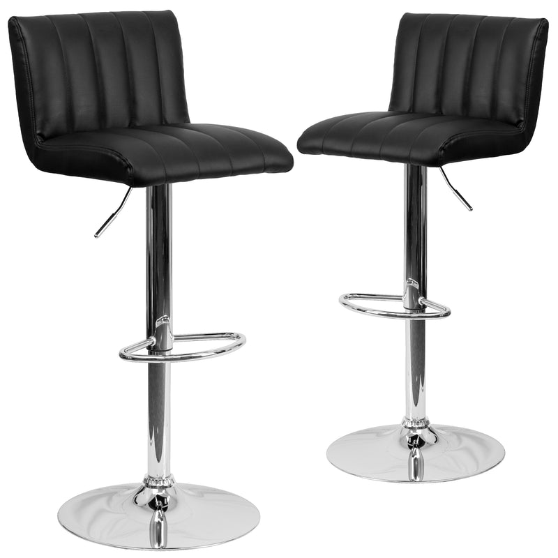 2 Pk. Contemporary Vinyl Adjustable Height Barstool with Chrome Base - YuppyCollections