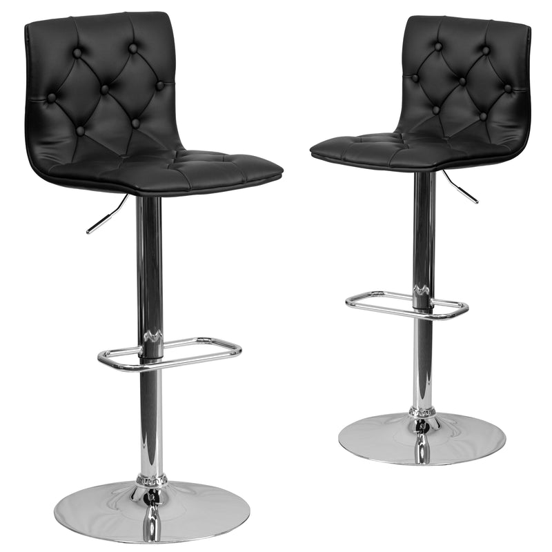 2 Pk. Contemporary Tufted Vinyl Adjustable Height Barstool with Chrome Base - YuppyCollections