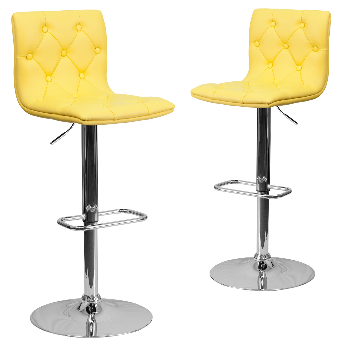 2 Pk. Contemporary Tufted Vinyl Adjustable Height Barstool with Chrome Base - YuppyCollections