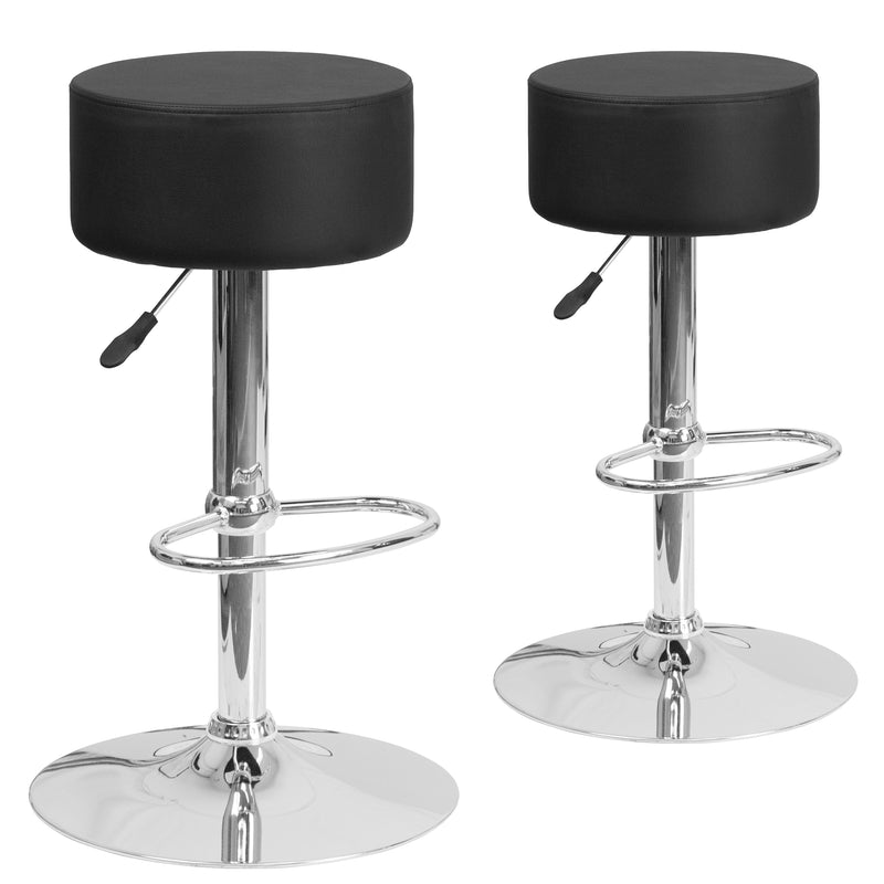 2 Pk. Contemporary Vinyl Adjustable Height Barstool with Chrome Base - YuppyCollections