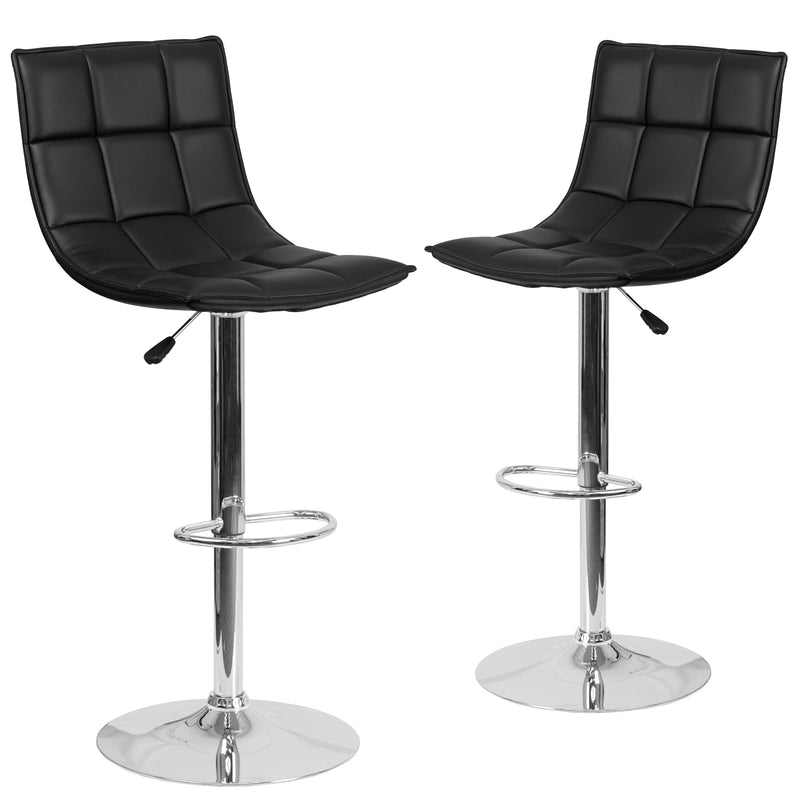 2 Pk. Contemporary Quilted Vinyl Adjustable Height Barstool with Chrome Base - YuppyCollections