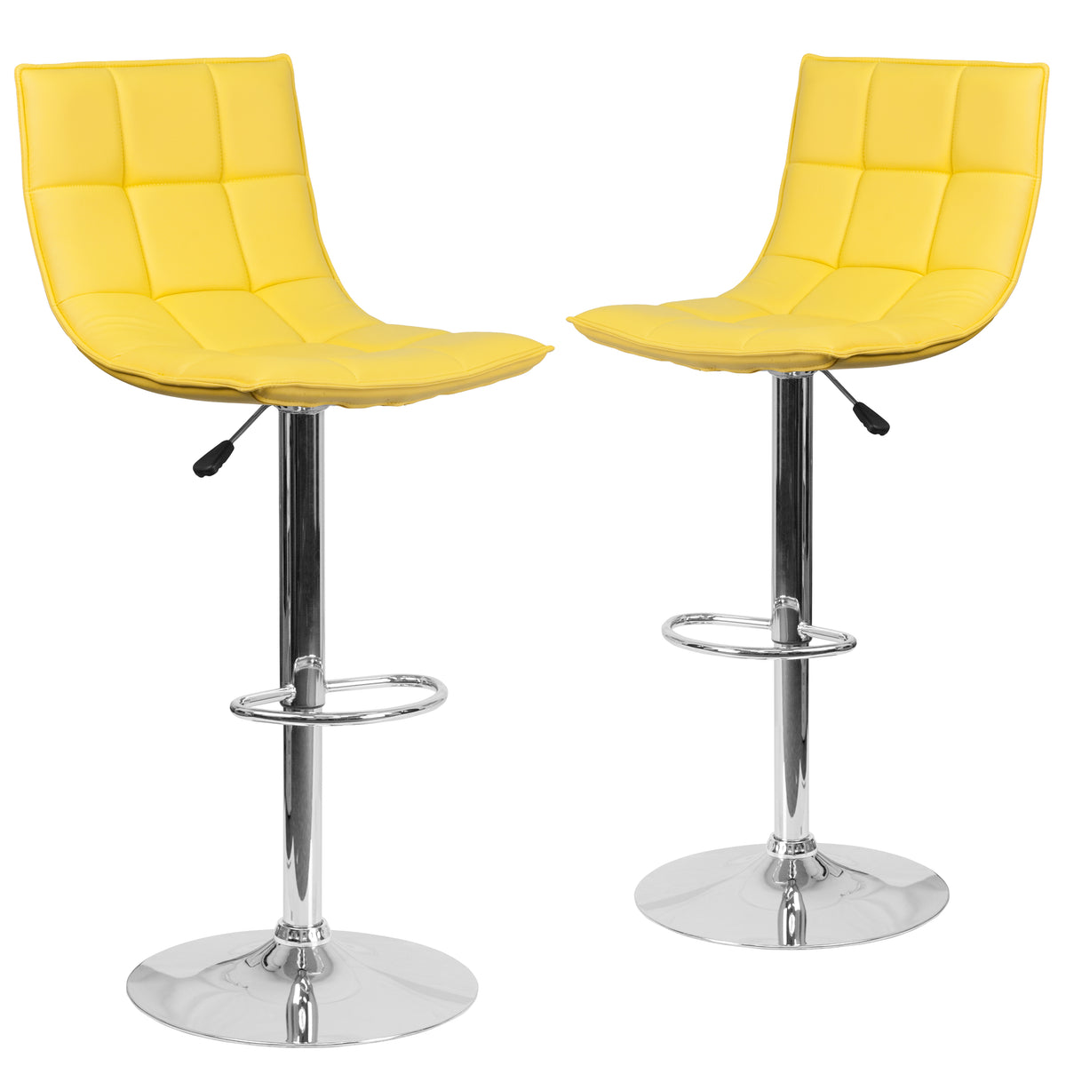 2 Pk. Contemporary Quilted Vinyl Adjustable Height Barstool with Chrome Base - YuppyCollections