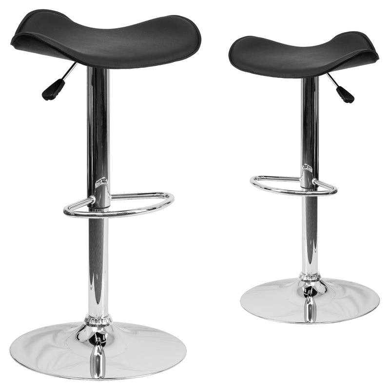 2 Pk. Contemporary Vinyl Adjustable Height Barstool with Chrome Base - YuppyCollections