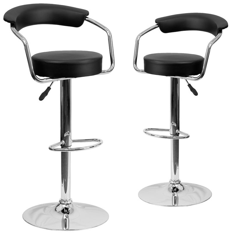 2 Pk. Contemporary Vinyl Adjustable Height Barstool with Arms and Chrome Base - YuppyCollections