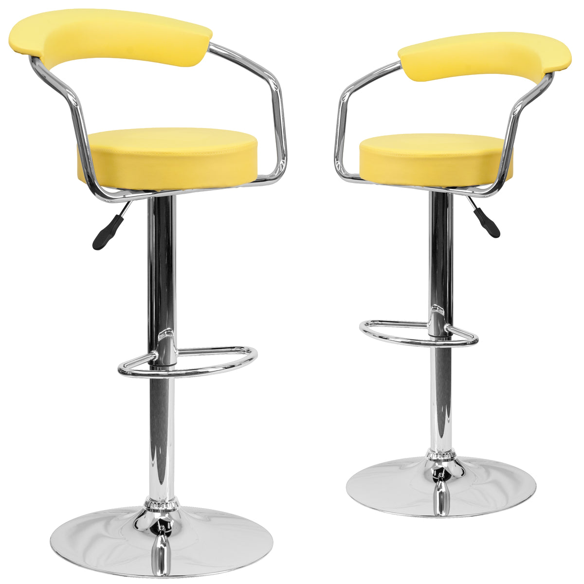 2 Pk. Contemporary Vinyl Adjustable Height Barstool with Arms and Chrome Base - YuppyCollections