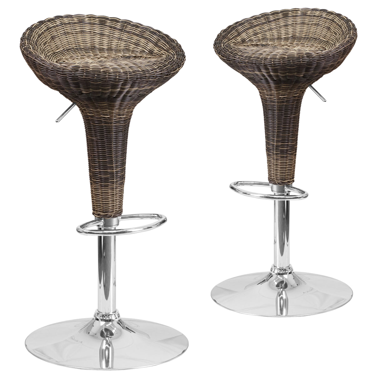 2 Pk. Contemporary Wicker Adjustable Height Barstool with Chrome Base - YuppyCollections