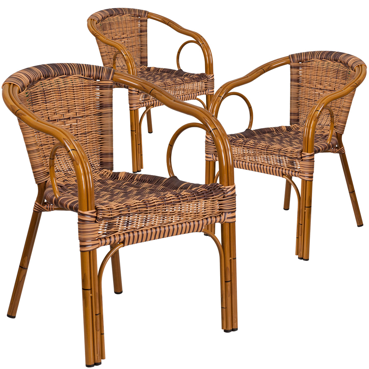 3 Pk. Cadiz Series Rattan Restaurant Patio Chair with Bamboo-Aluminum Frame - YuppyCollections