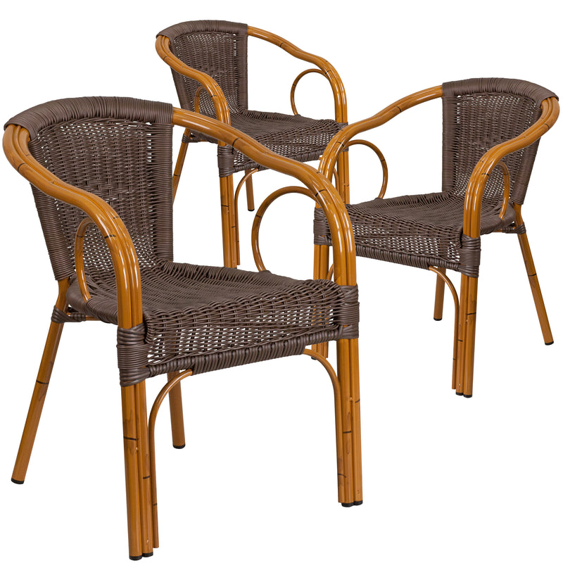 3 Pk. Cadiz Series Rattan Restaurant Patio Chair with Bamboo-Aluminum Frame - YuppyCollections