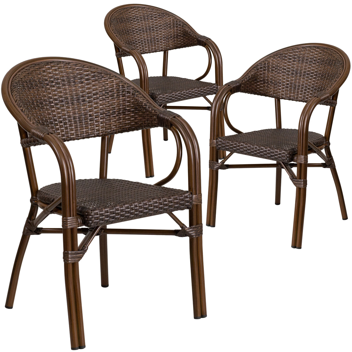 3 Pk. Milano Series Rattan Restaurant Patio Chair with Bamboo-Aluminum Frame - YuppyCollections