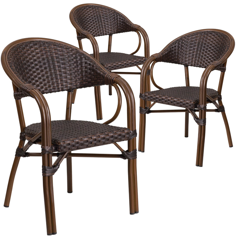 3 Pk. Milano Series Rattan Restaurant Patio Chair with Bamboo-Aluminum Frame - YuppyCollections