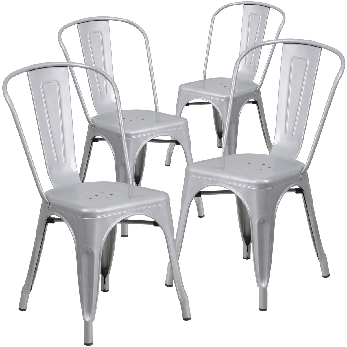 4 Pk. Metal Indoor-Outdoor Stackable Chair - YuppyCollections