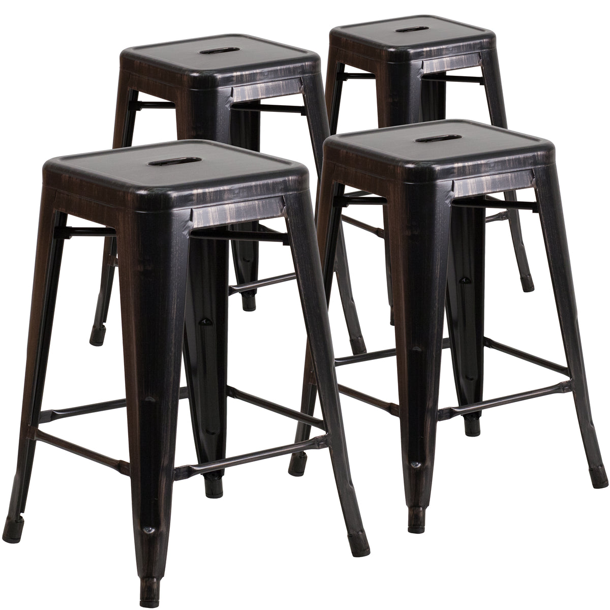 4 Pk. 24'' High Backless Metal Indoor-Outdoor Counter Height Stool with Square Seat - YuppyCollections