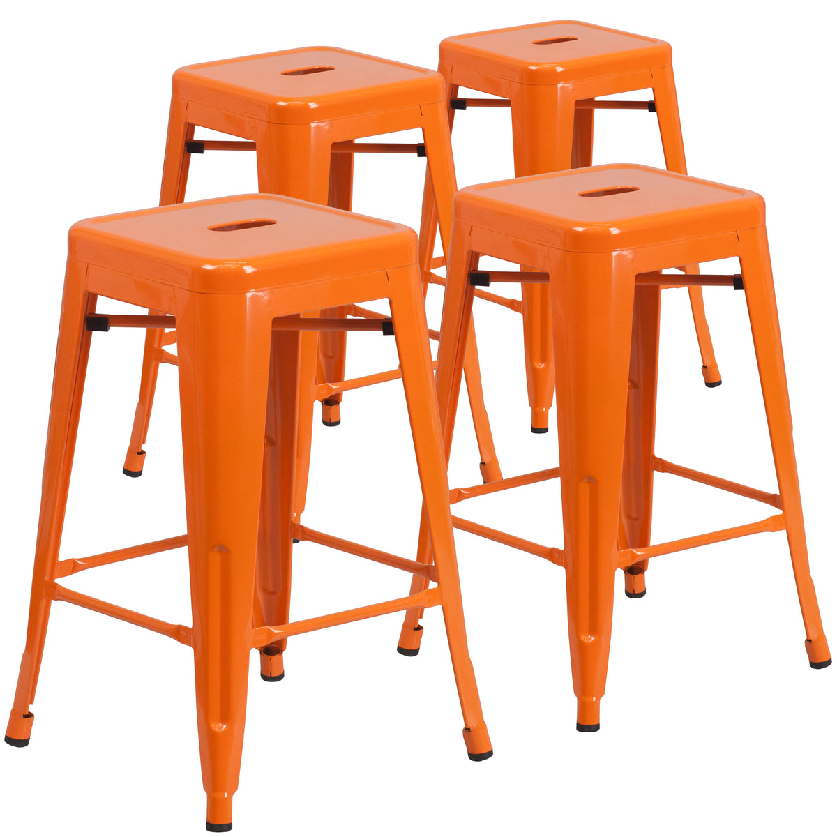 4 Pk. 24'' High Backless Metal Indoor-Outdoor Counter Height Stool with Square Seat - YuppyCollections