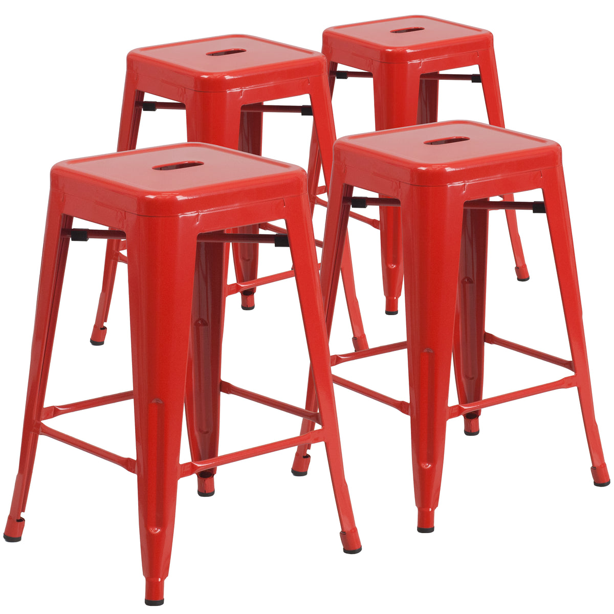 4 Pk. 24'' High Backless Metal Indoor-Outdoor Counter Height Stool with Square Seat - YuppyCollections