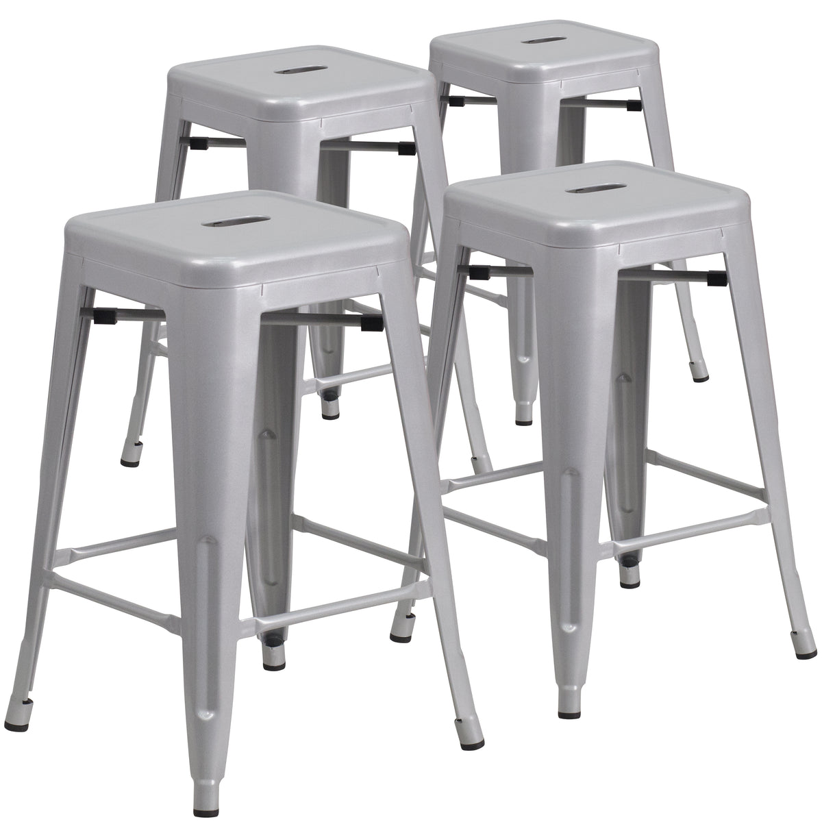 4 Pk. 24'' High Backless Metal Indoor-Outdoor Counter Height Stool with Square Seat - YuppyCollections