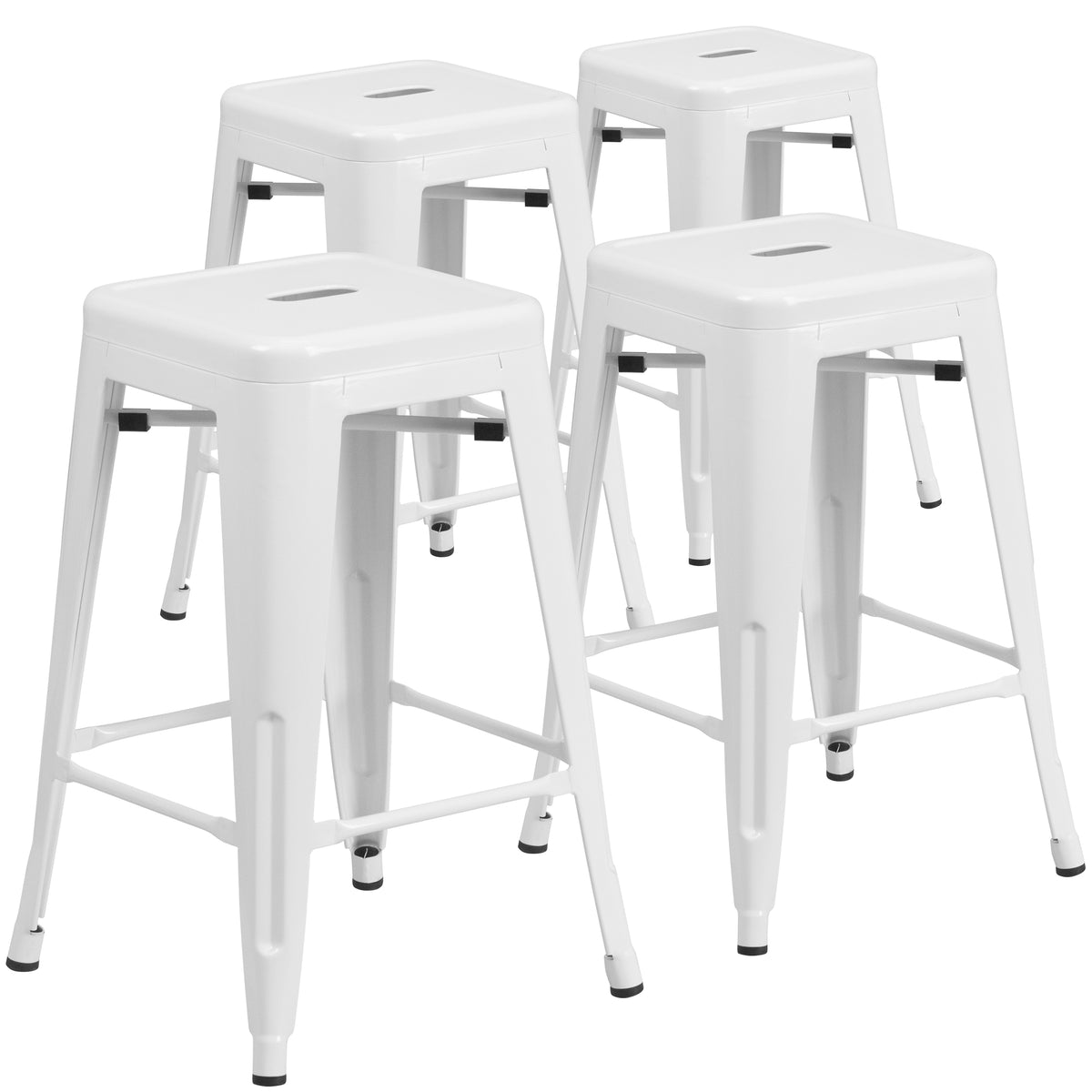 4 Pk. 24'' High Backless Metal Indoor-Outdoor Counter Height Stool with Square Seat - YuppyCollections