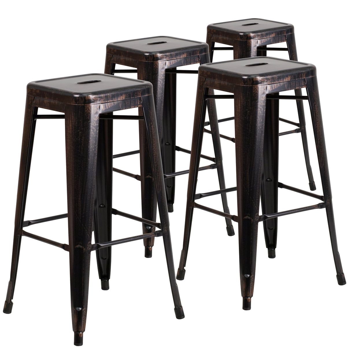 4 Pk. 30'' High Backless Metal Indoor-Outdoor Barstool with Square Seat - YuppyCollections