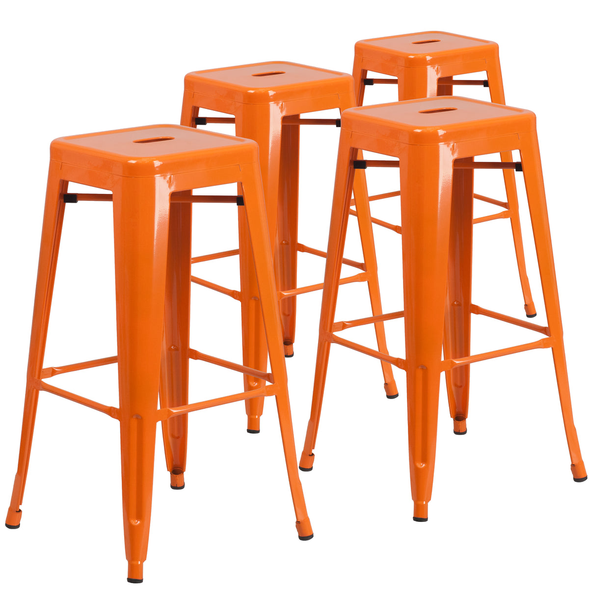 4 Pk. 30'' High Backless Metal Indoor-Outdoor Barstool with Square Seat - YuppyCollections