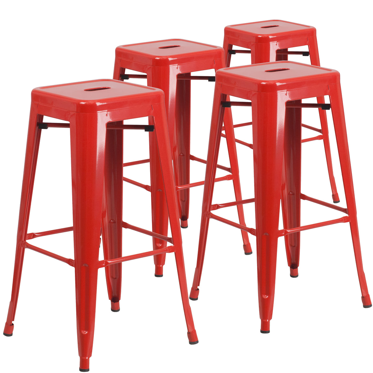 4 Pk. 30'' High Backless Metal Indoor-Outdoor Barstool with Square Seat - YuppyCollections