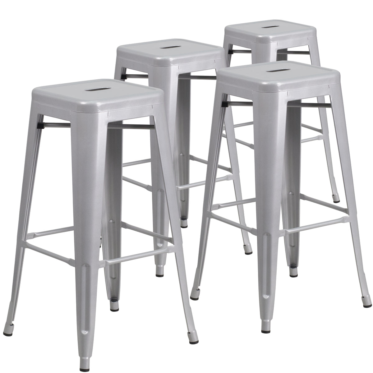 4 Pk. 30'' High Backless Metal Indoor-Outdoor Barstool with Square Seat - YuppyCollections