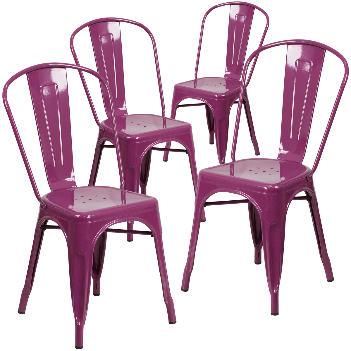 4 Pk. Metal Indoor-Outdoor Stackable Chair - YuppyCollections