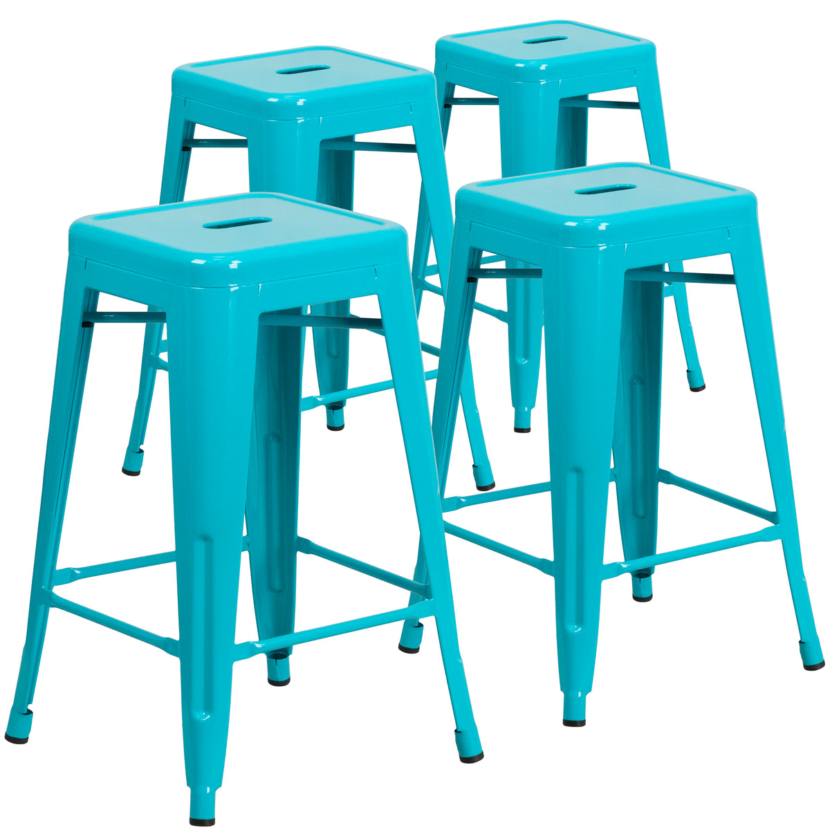 4 Pk. 24'' High Backless Metal Indoor-Outdoor Counter Height Stool with Square Seat - YuppyCollections