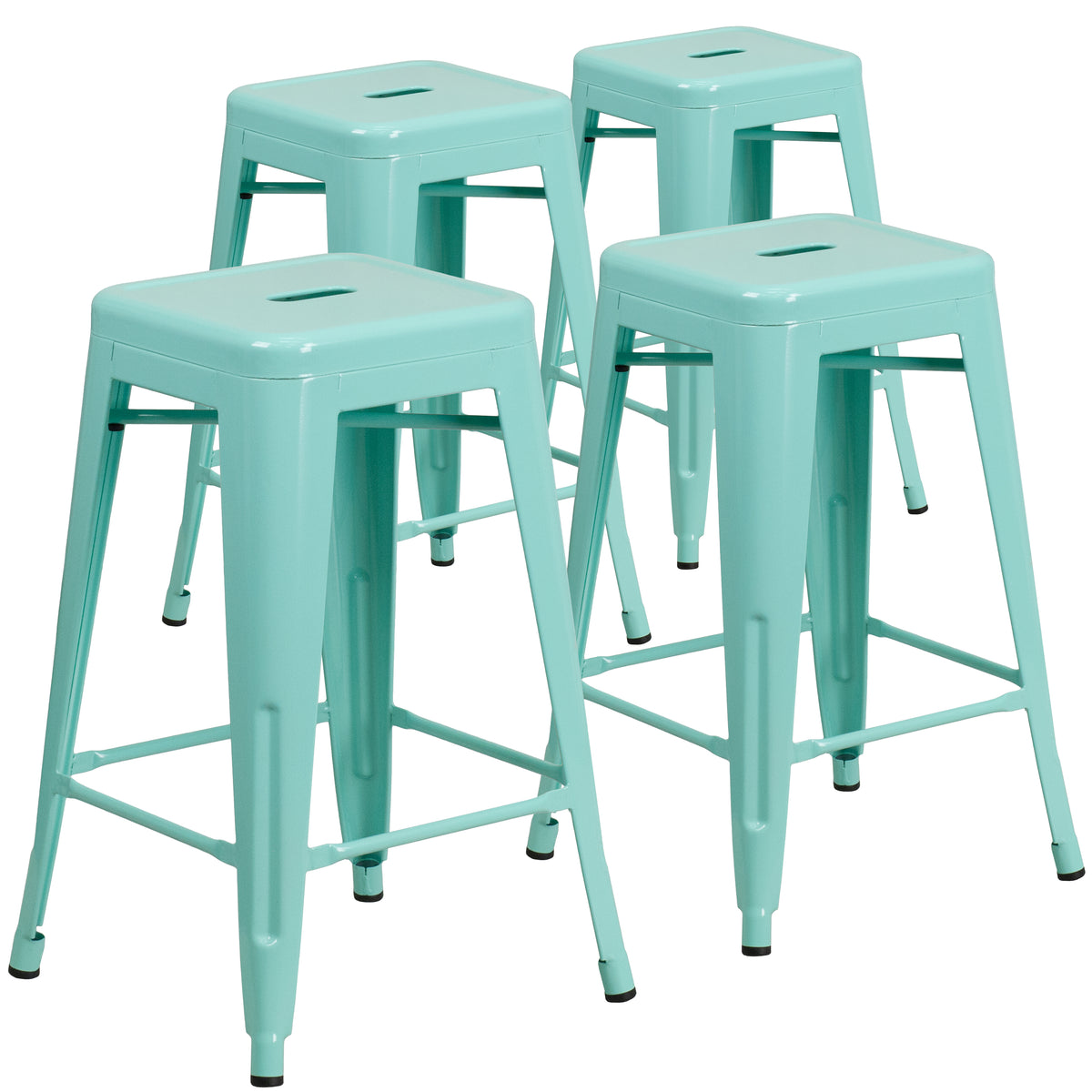 4 Pk. 24'' High Backless Metal Indoor-Outdoor Counter Height Stool with Square Seat - YuppyCollections