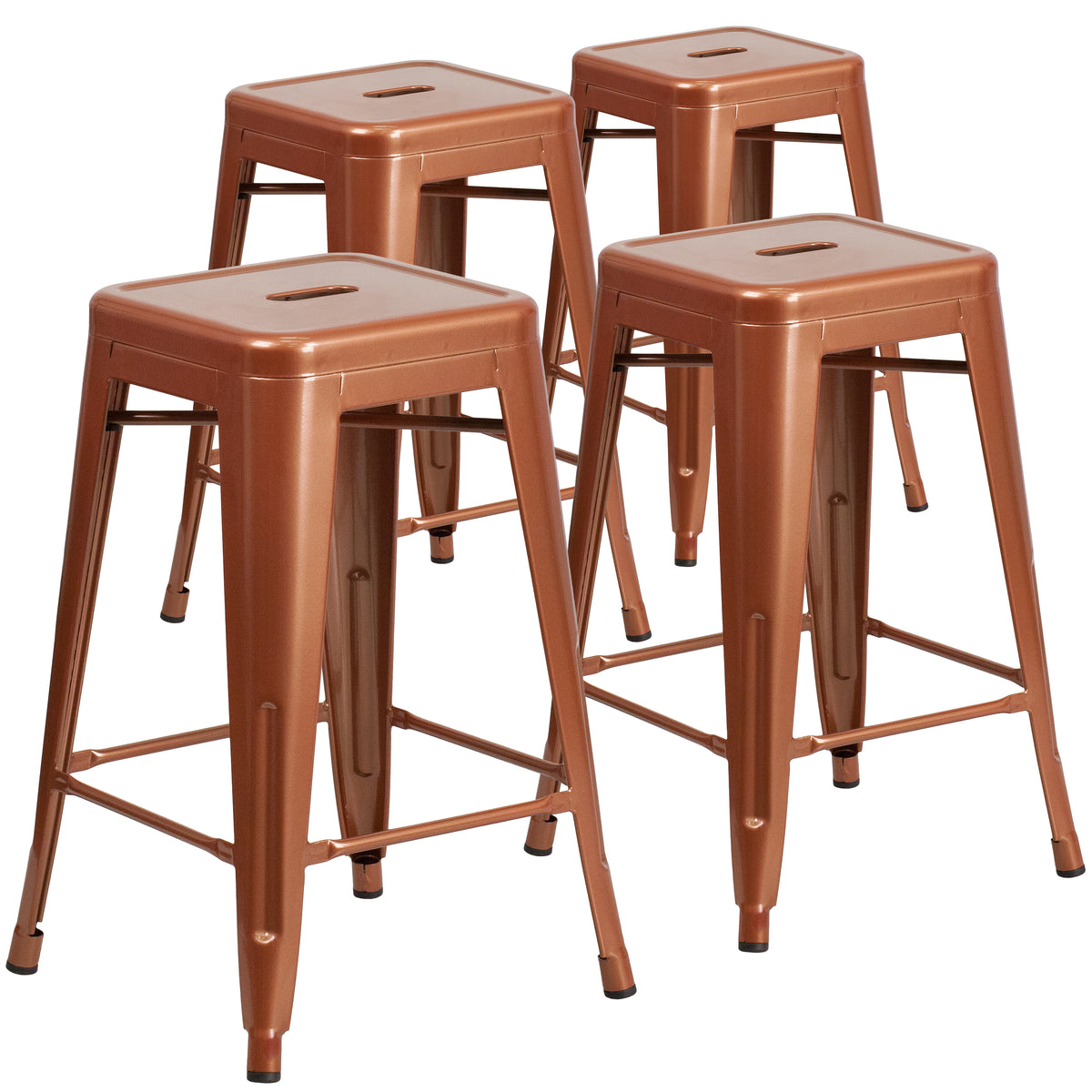 4 Pk. 24'' High Backless Metal Indoor-Outdoor Counter Height Stool with Square Seat - YuppyCollections