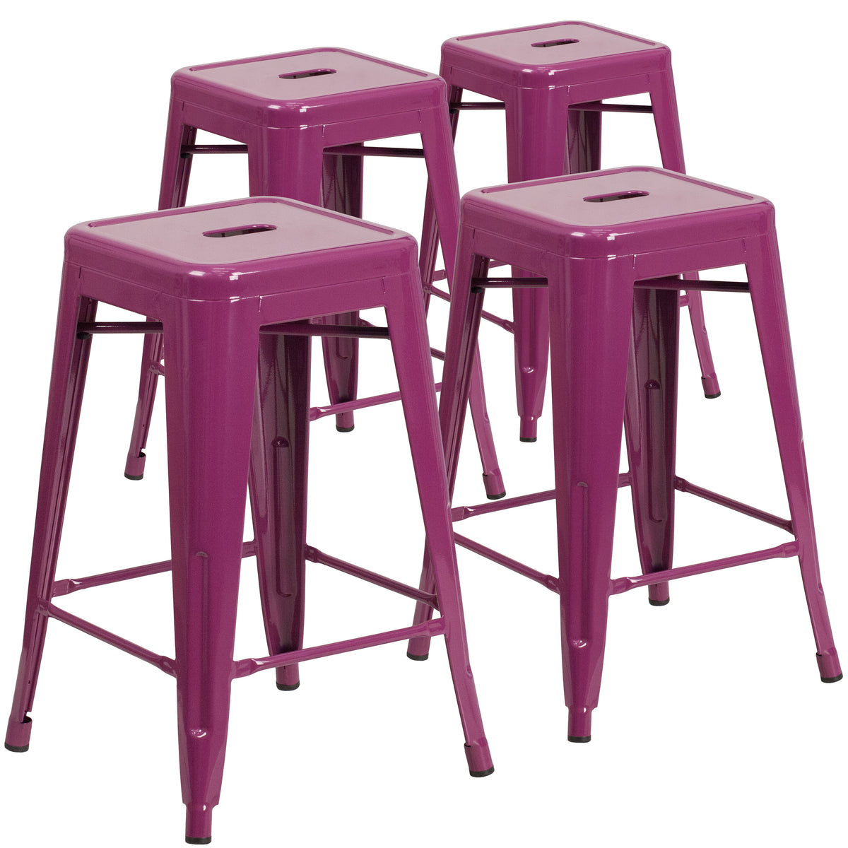 4 Pk. 24'' High Backless Metal Indoor-Outdoor Counter Height Stool with Square Seat - YuppyCollections