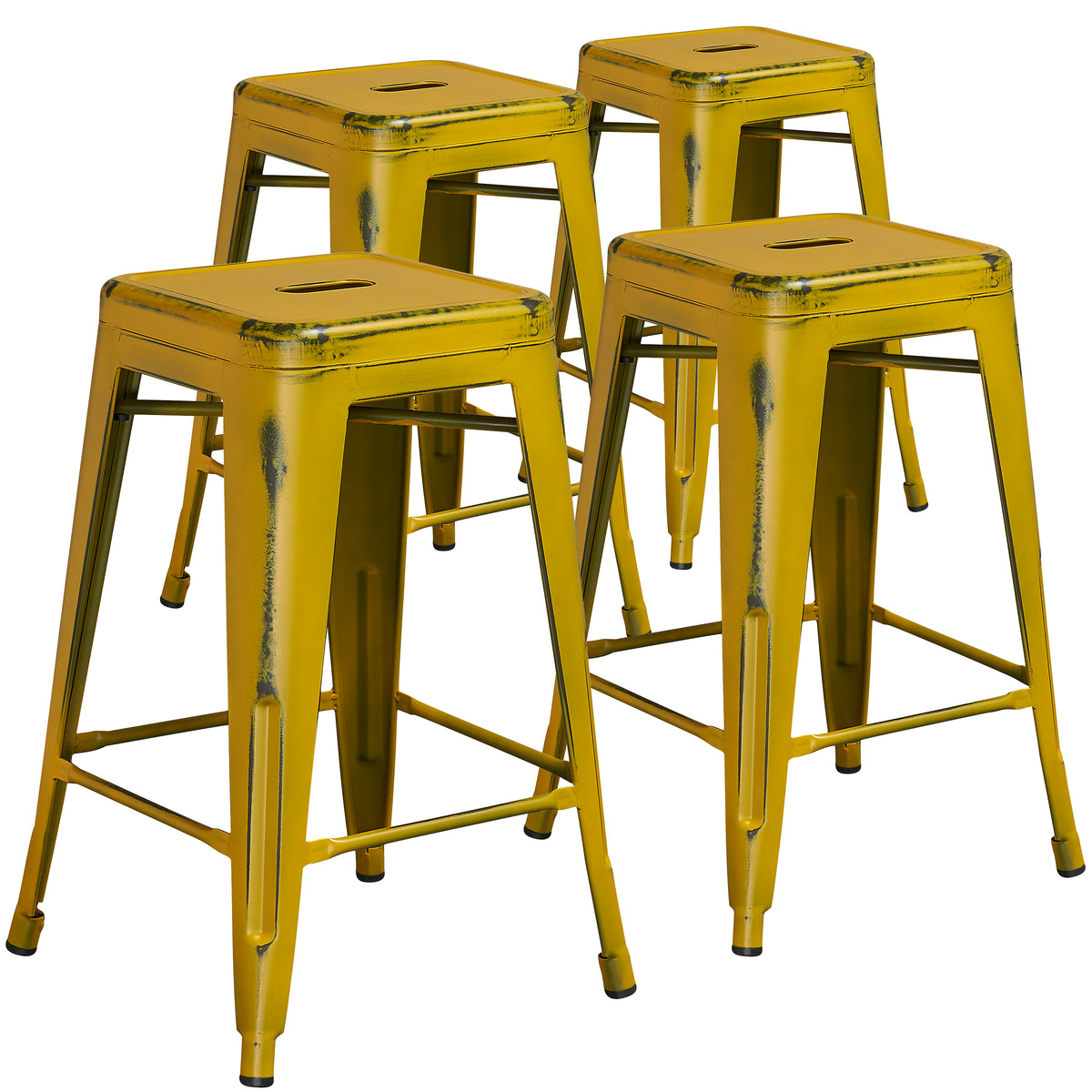 4 Pk. 24'' High Backless Distressed Metal Indoor-Outdoor Counter Height Stool - YuppyCollections